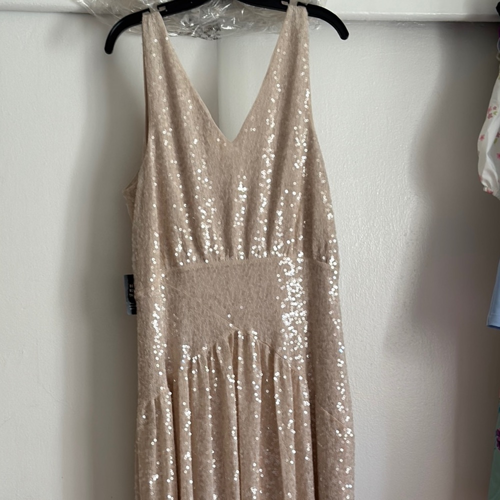 Elegant Sequin Beige Dress